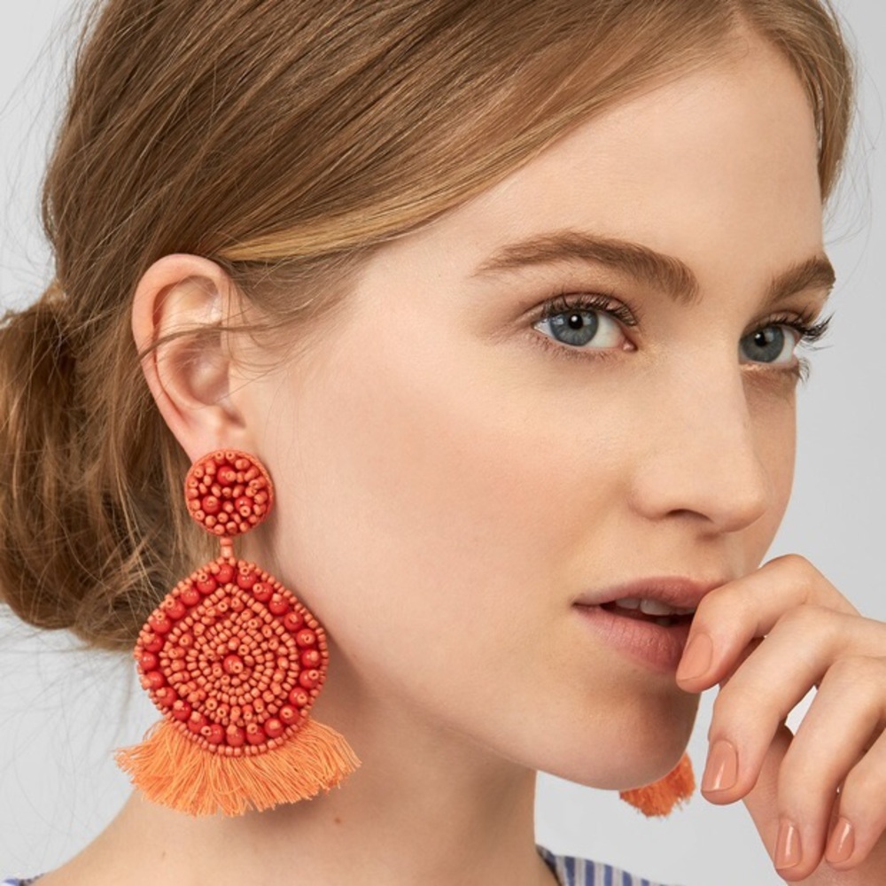 Brand New Baublebar coral tassel fringe earrings